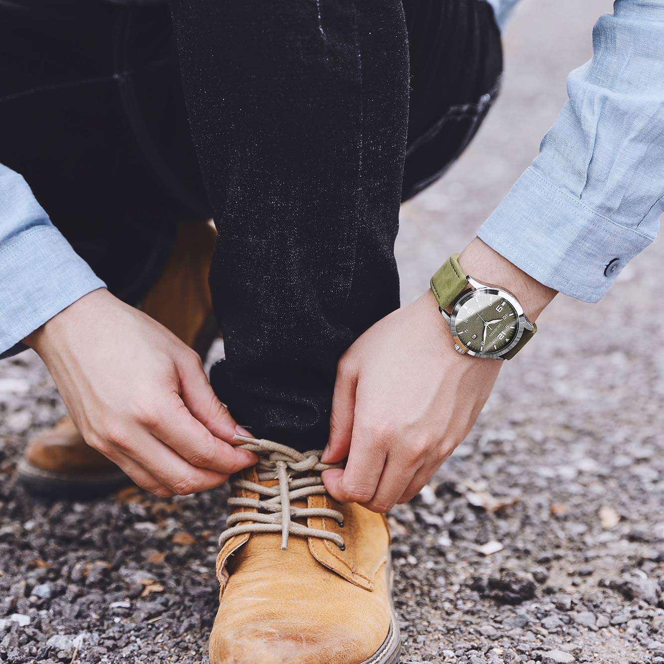 Чоловічий годинник OCHSTIN Automatic Military Date Leather Mechanical Green Ribbon, фото №6