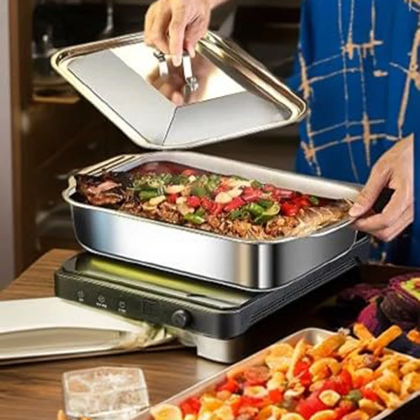 Форма для лазаньи нержавеющая сталь с крышкой и ручками 46 x 28 x 6 см толщина 2 мм промышленный класс качества, фото №5 Форма для лазаньи нержавеющая сталь с крышкой и ручками 46 x 28 x 6 см толщина 2 мм промышленный класс качества, фото №5