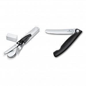Набір столових приладів Victorinox Swiss Classic, 3 предмети, чорний та складаний ніж для овочів, чорний, блістерна упаковка - Фото 1