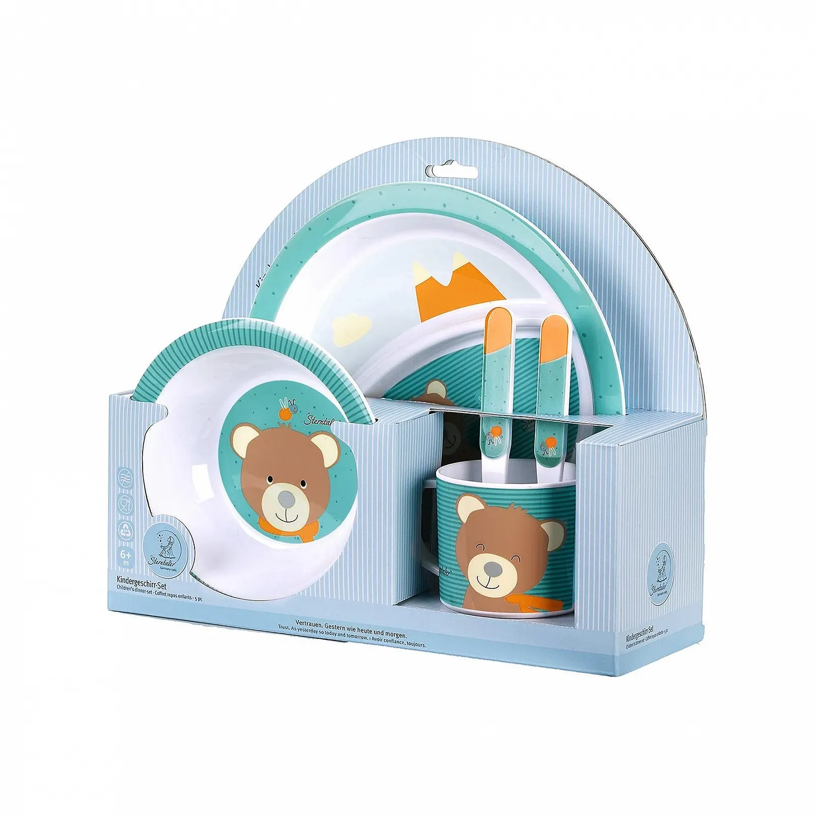 Набір посуду Sterntaler Ben: тарілка, миска, чашка, ложка, виделка для дітей віком від 6 місяців, фото №2 Набір посуду Sterntaler Ben: тарілка, миска, чашка, ложка, виделка для дітей віком від 6 місяців, фото №2