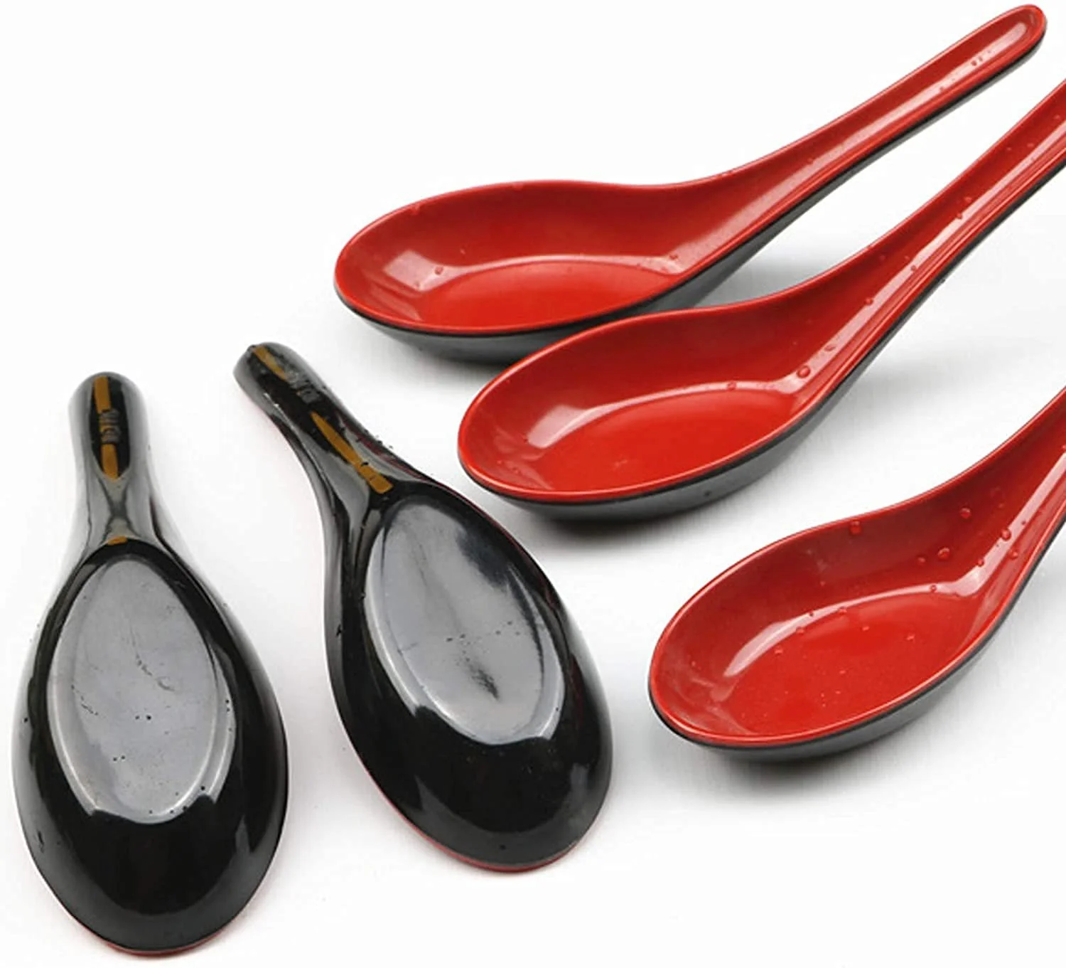 Ложка для супу вонтон пластикова азіатська 8 шт. Червона та чорна, фото №4