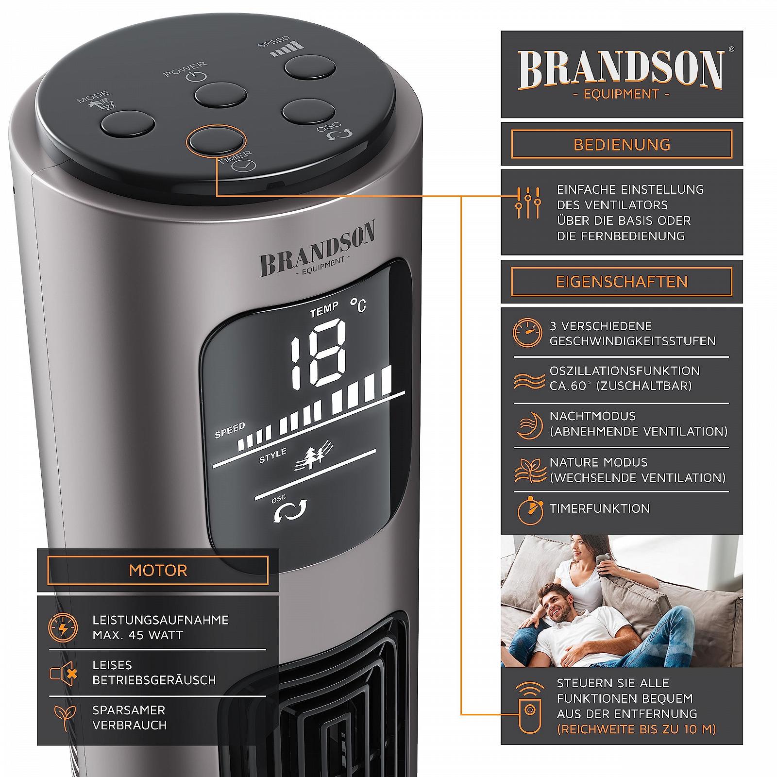 Вентилятор Колонный Brandson 96 см Титаново-серый, фото №5