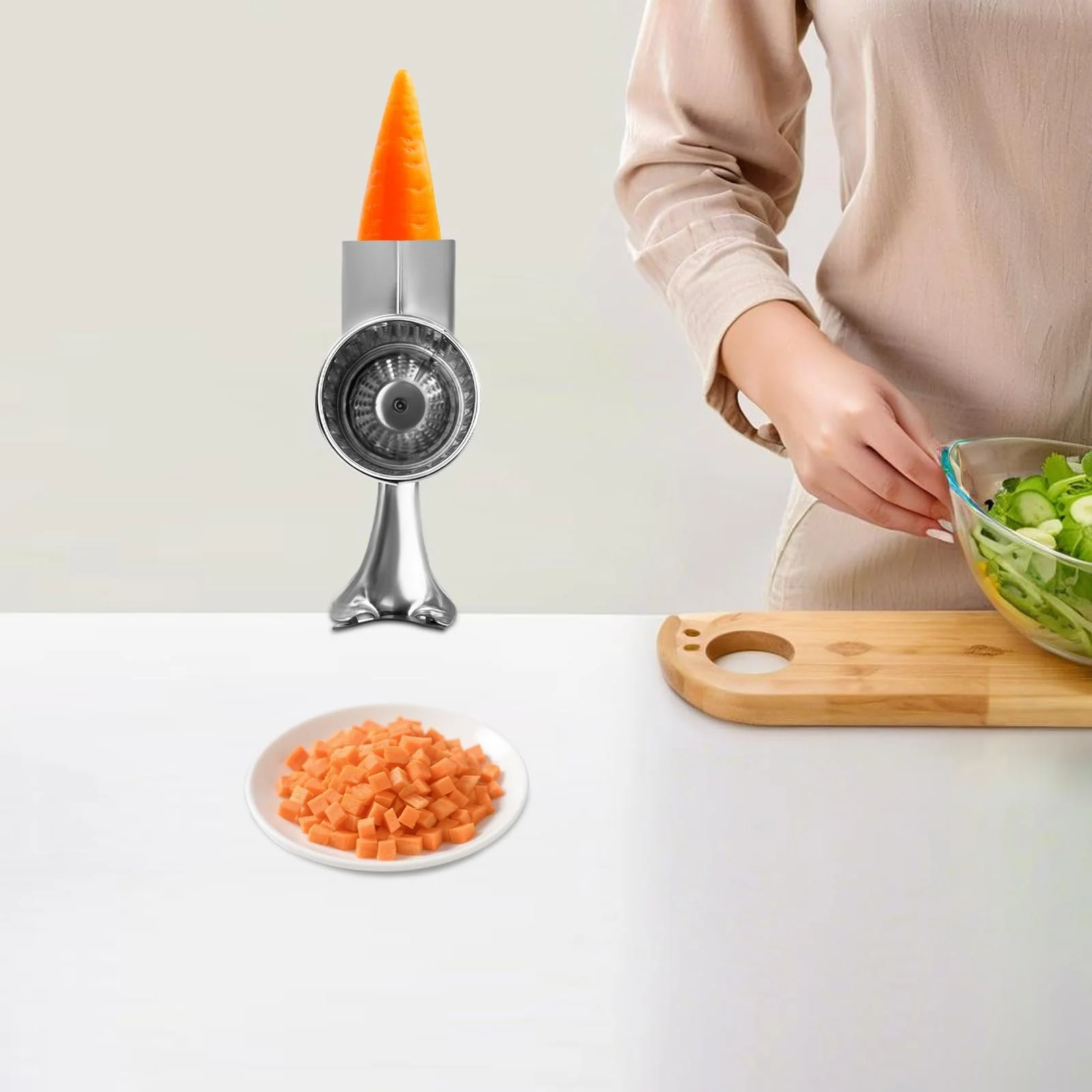 Ручная барабанная терка с ручкой для сыра, овощерезка с 5 сменными лезвиями из нержавеющей стали, идеально подходит для огурцов, сыра, орехов, моркови и т.п., фото №4 Ручная барабанная терка с ручкой для сыра, овощерезка с 5 сменными лезвиями из нержавеющей стали, идеально подходит для огурцов, сыра, орехов, моркови и т.п., фото №4