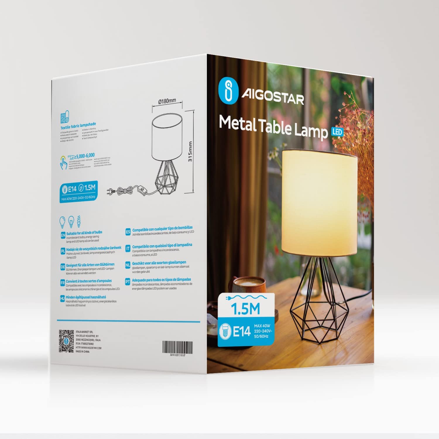 Настільна лампа Aigostar Modern Hollow Block Білий тканинний абажур Металева основа E14, фото №7