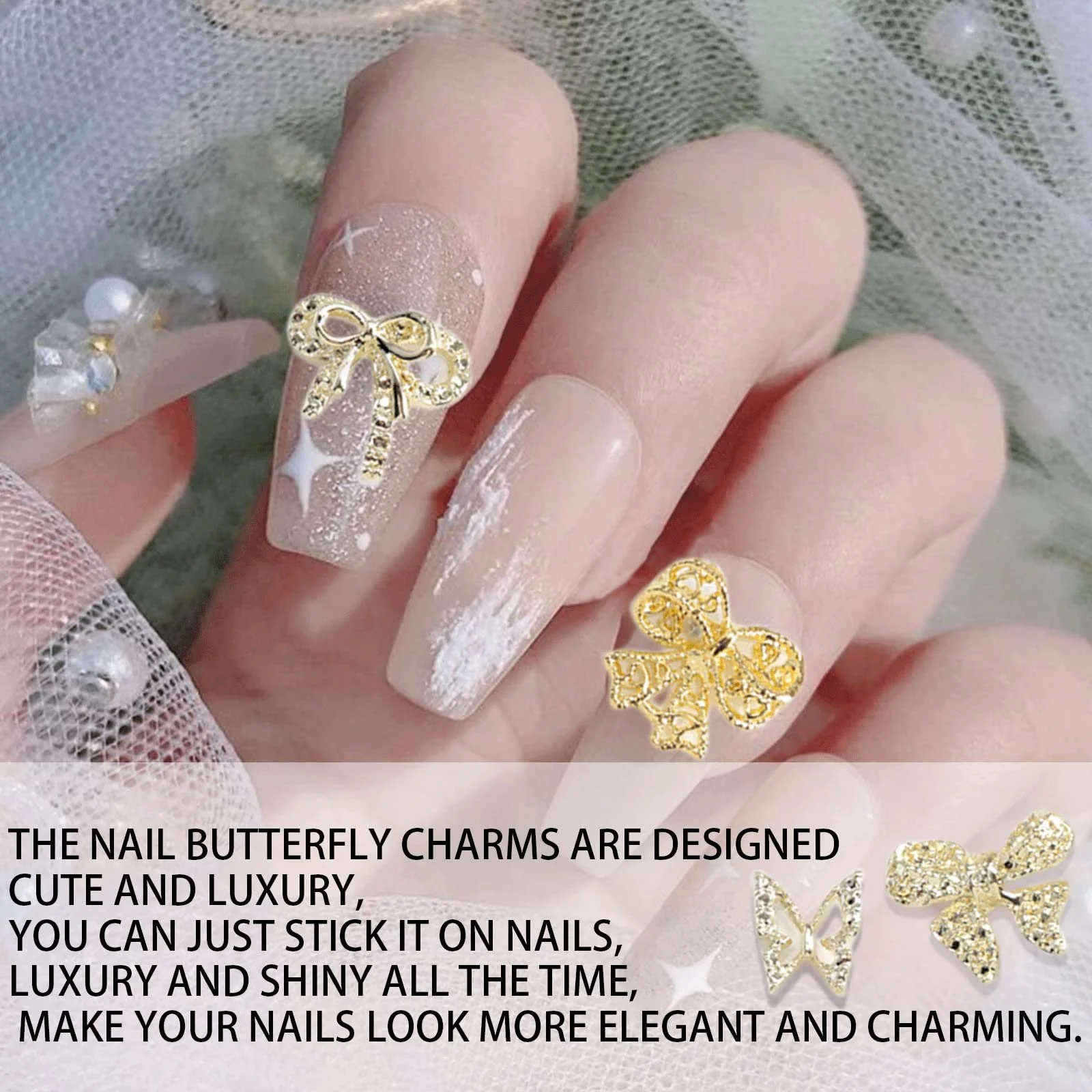 3D Метелики, 80 шт, металеві прикраси для нігтів, 3D сплав, фото №4
