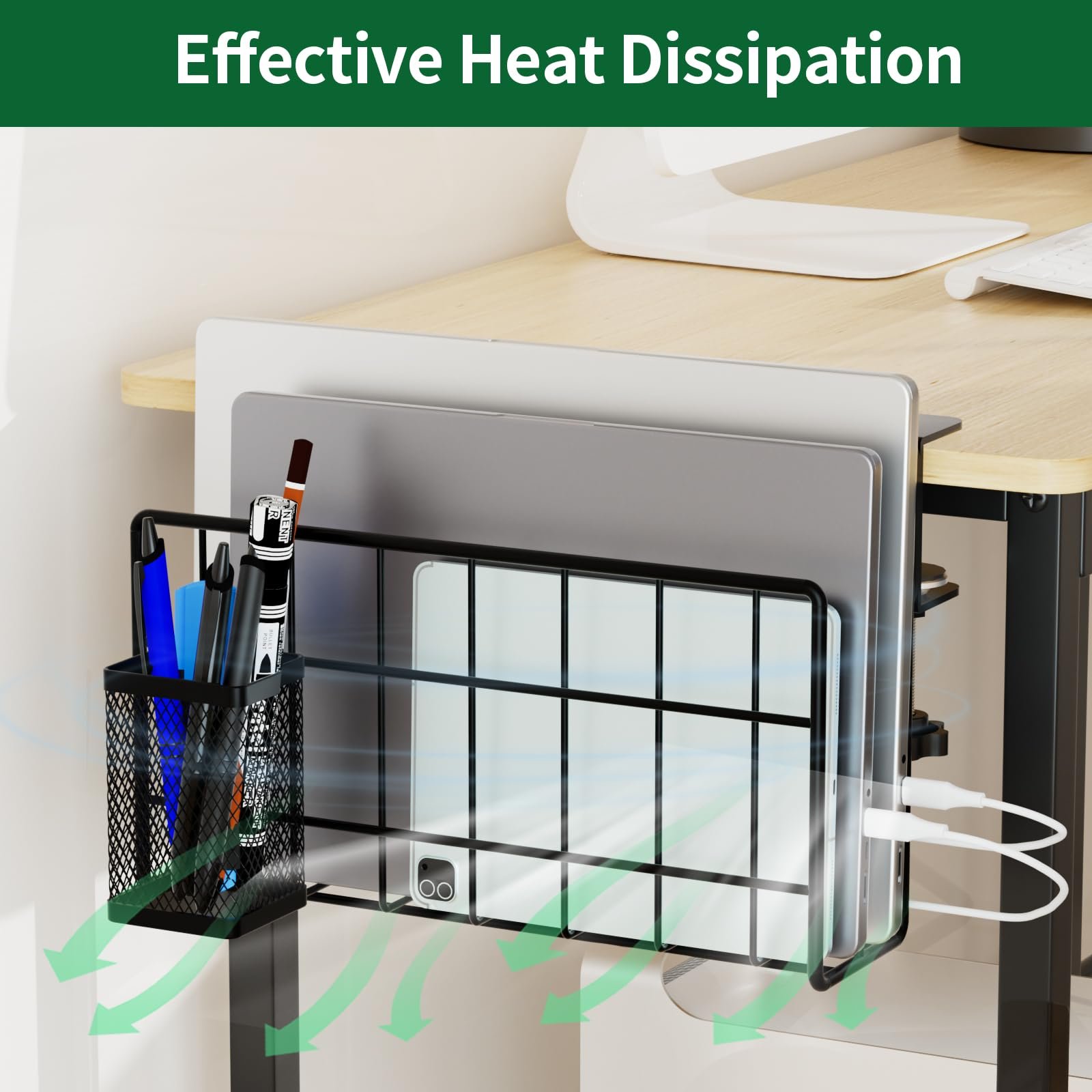 Вертикальная Подставка для Ноутбука THYGIFTREE с Держателем для Ручек, Полка с Зажимом Черный, фото №5 Вертикальная Подставка для Ноутбука THYGIFTREE с Держателем для Ручек, Полка с Зажимом Черный, фото №5