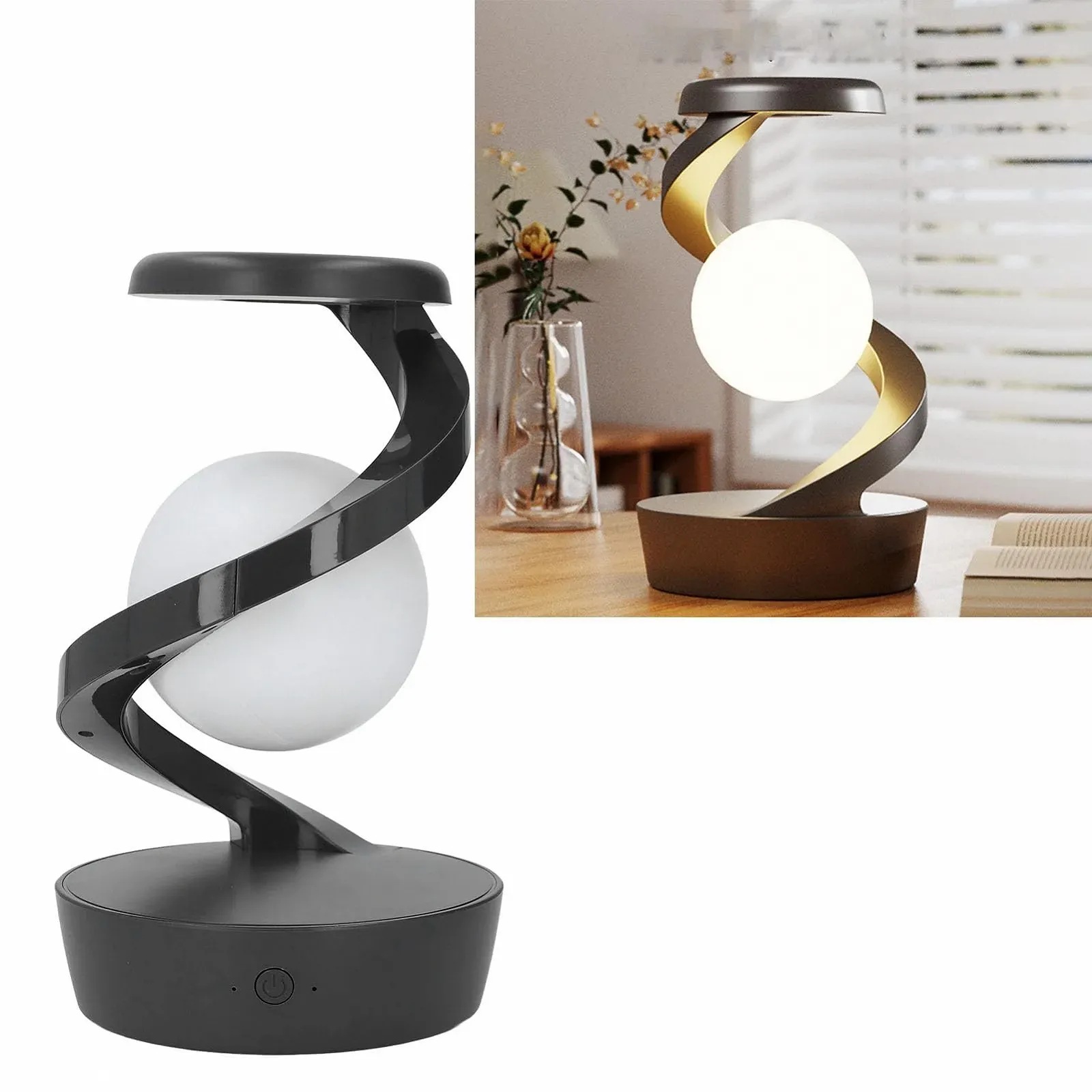 Настільна лампа Hyuduo Spiral Bedside Lamp левітація 3D LED акумуляторна USB-C сіра, фото №3