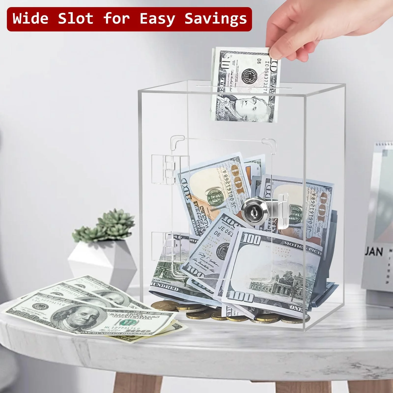 Скарбничка акрилова прозора з замком 20 x 15 x 12 см, фото №5