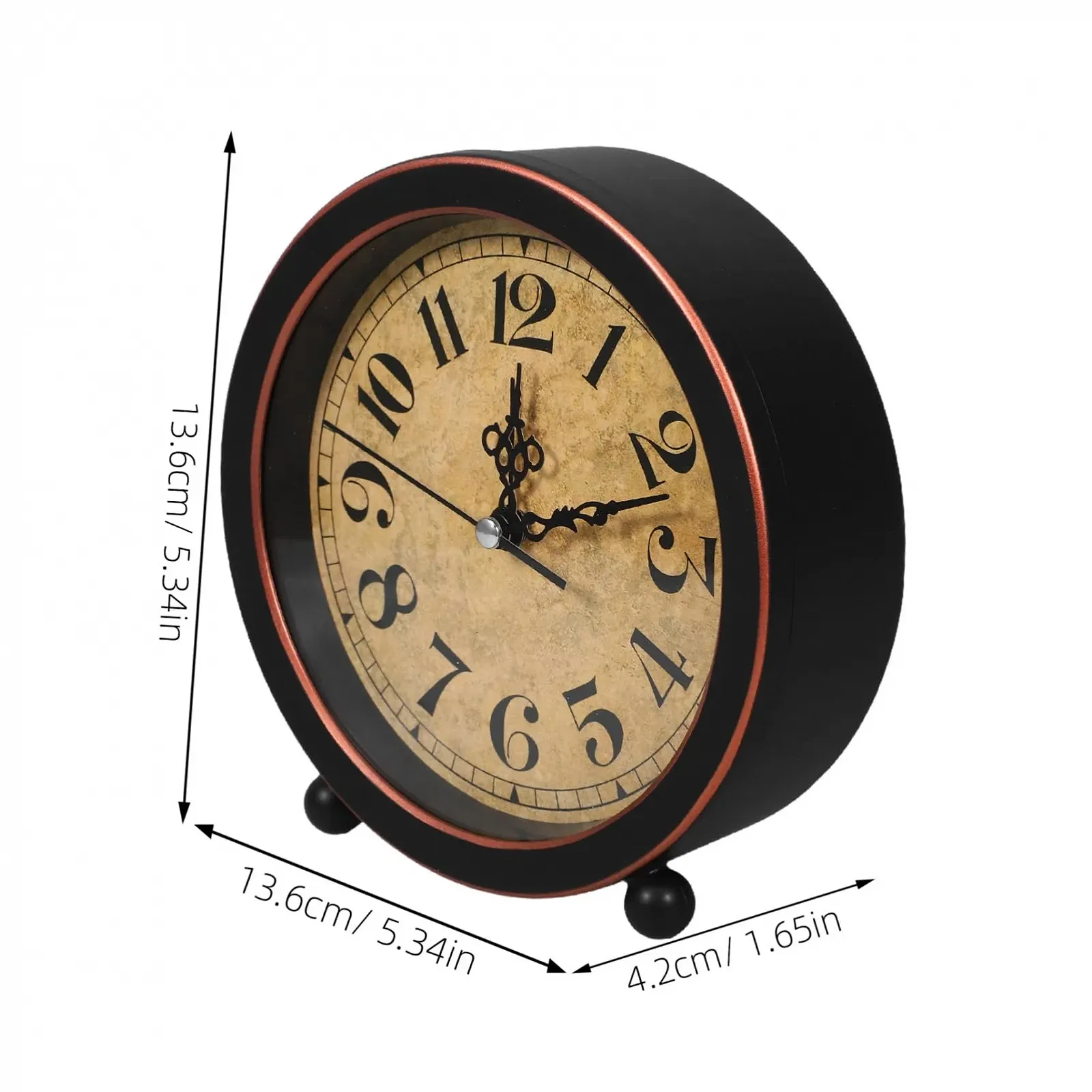 Будильник PartyKindom Винтажные Металлические настольные часы с бесшумным механизмом. Декоративные часы для спальни и прикроватной тумбочки. Кварцевые часы с аналоговым дисплеем, фото №2