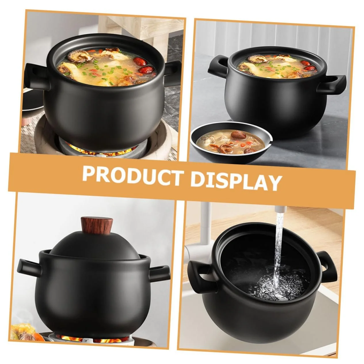 Кастрюля керамическая Toyvian жаропрочная с крышкой и антипригарным покрытием большая для газовых плит, фото №7