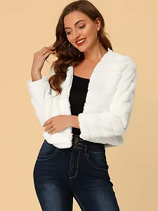 Жіноча зимова тепла укорочена куртка Allegra K Без коміра З штучного хутра synthetic.ua - Фото 1