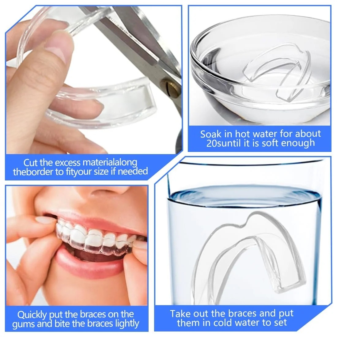 Капа Нічна проти скреготу зубами, 4 шт., зупиняє бруксизм, покращує сон, проти хропіння і скреготу зубами, для дорослих, матеріал EVA (прозора), фото №4 Капа Нічна проти скреготу зубами, 4 шт., зупиняє бруксизм, покращує сон, проти хропіння і скреготу зубами, для дорослих, матеріал EVA (прозора), фото №4