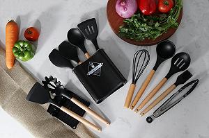 Кухонный набор ZP кухонная утварь 13 предметов Силиконовый Черный - Фото 1