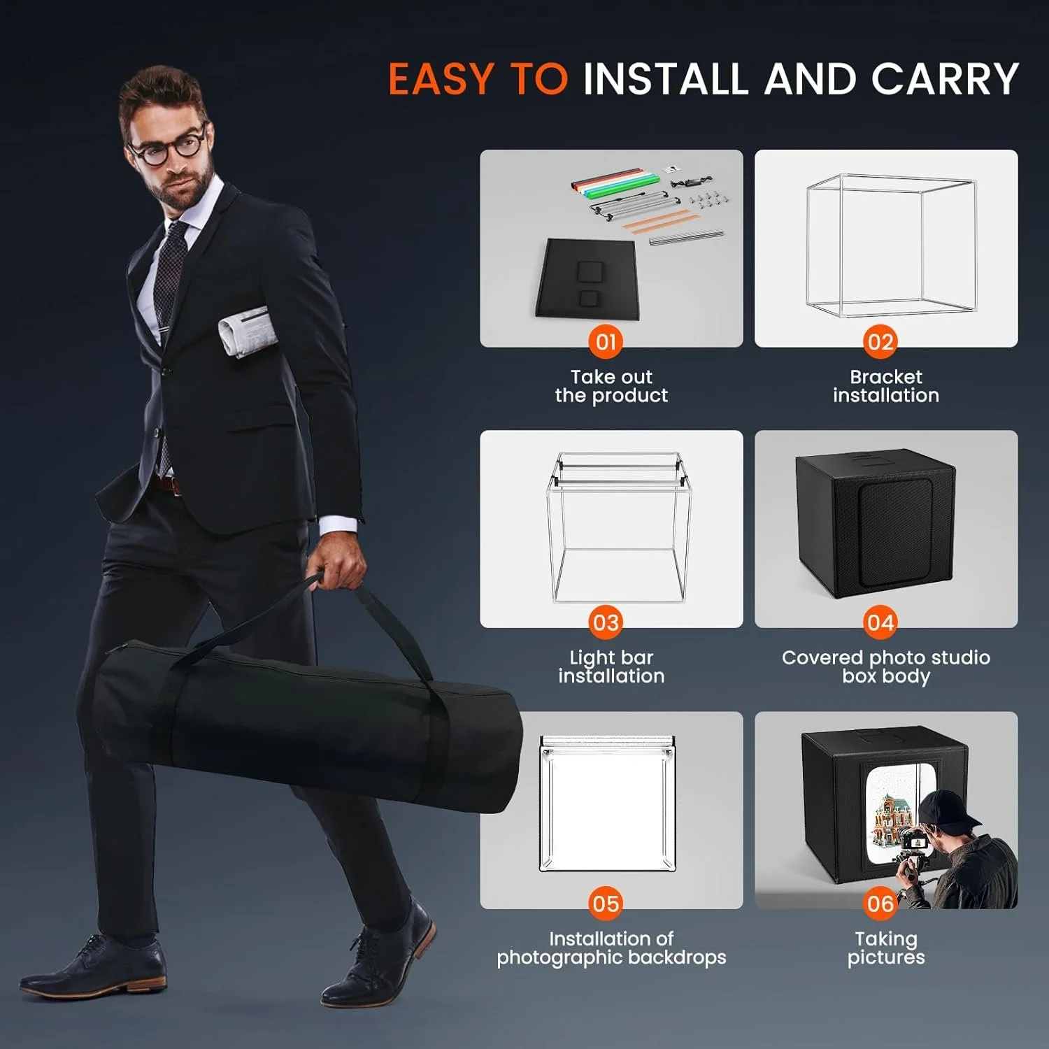 Фотобокс Couleeur 60 см / 5500K / CRI 95 / 6 фонів / Чорний, фото №6 Фотобокс Couleeur 60 см / 5500K / CRI 95 / 6 фонів / Чорний, фото №6