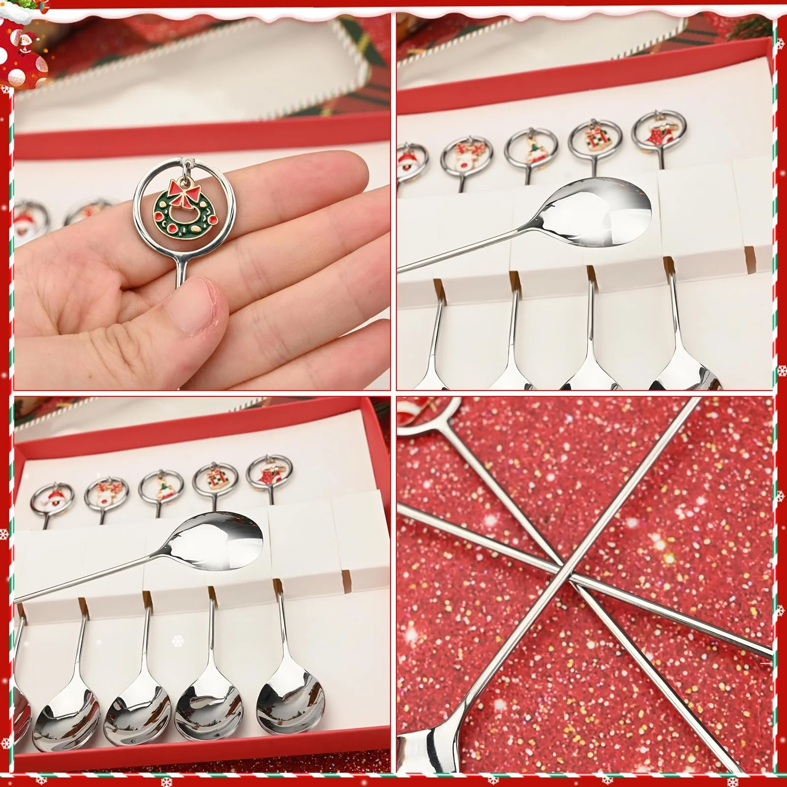 Набір з 6 різдвяних ложок з нержавіючої сталі з підвісками, фото №3