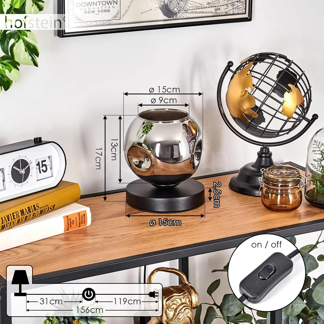 Настільна лампа Ripoll Метал/Скло 15 см E27 Чорний/Хром, фото №5