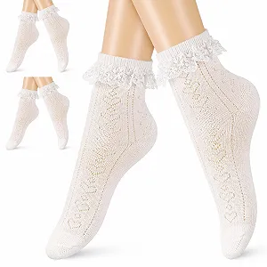 Носки Jadive Rueschen, носки до середины голени с рюшами, носки в стиле принцессы для женщин, 3 пары - Фото 1