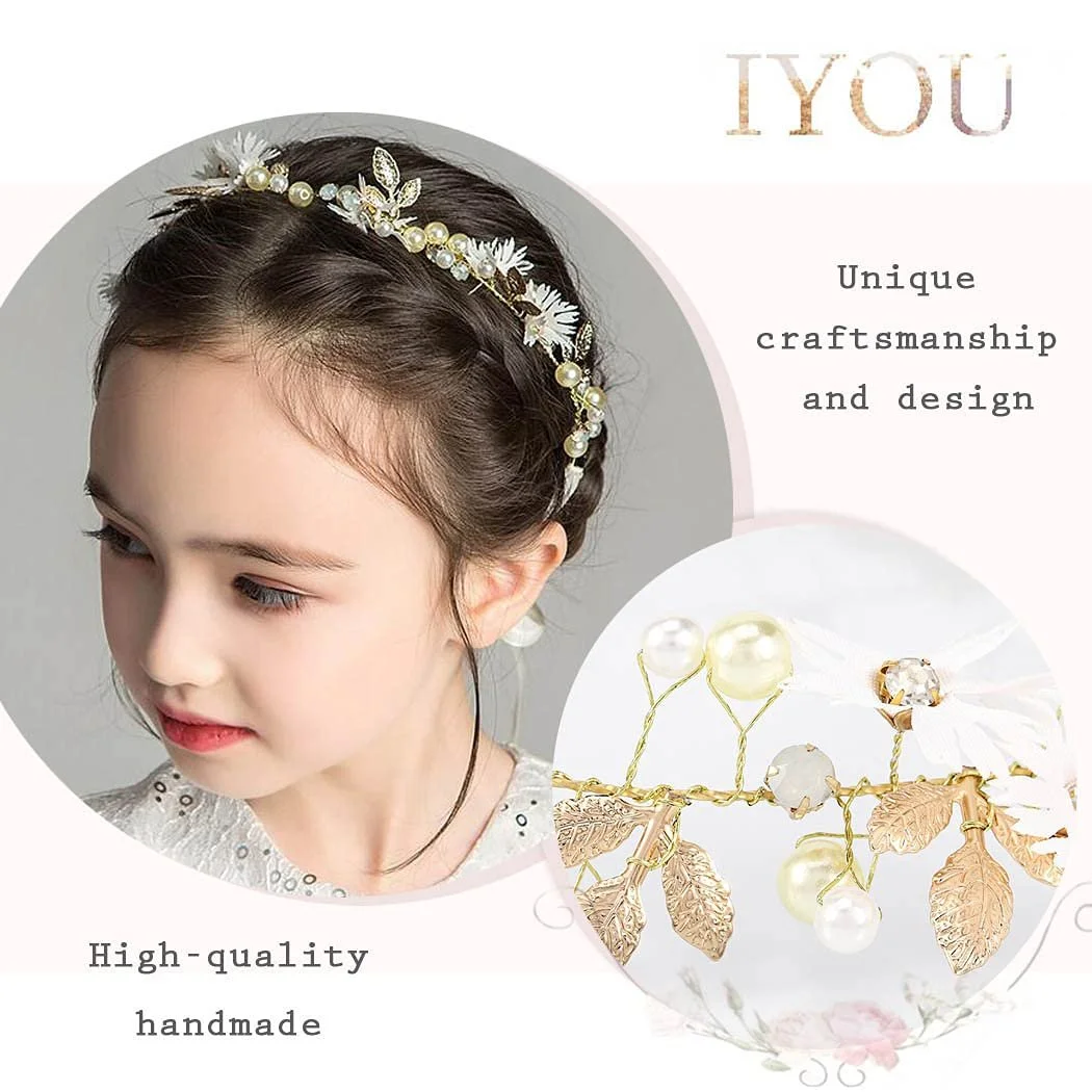 Вінок Квітка Листок Золото Перли, фото №5