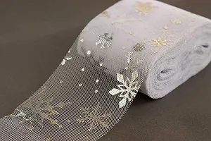 Фатин для бантиков Лентомания 6см белый со снежинками (Tulle6-whtsf) - Фото 1