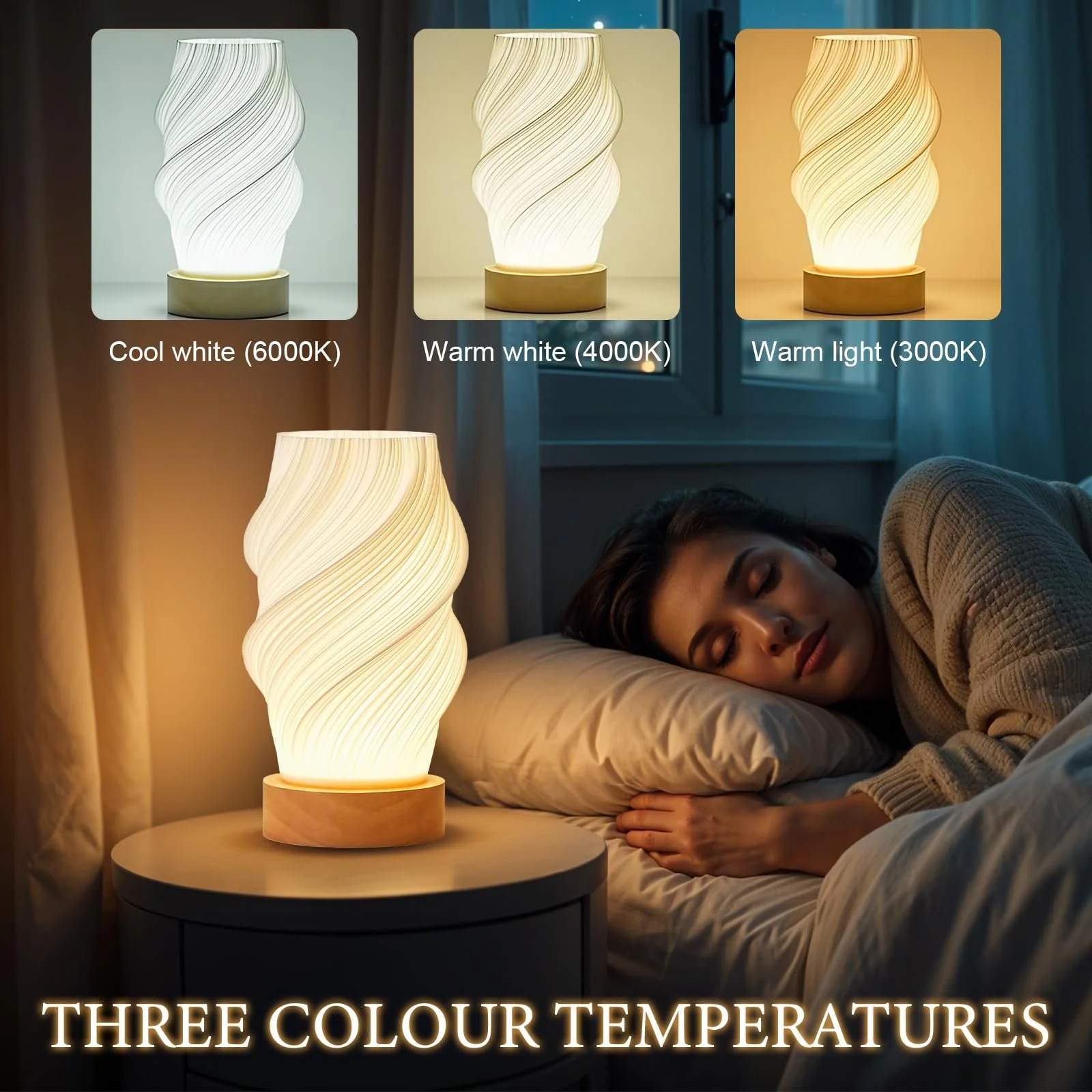 Настільна лампа LED з дерев'яною основою 3 режими 9 рівнів димована (F), фото №5