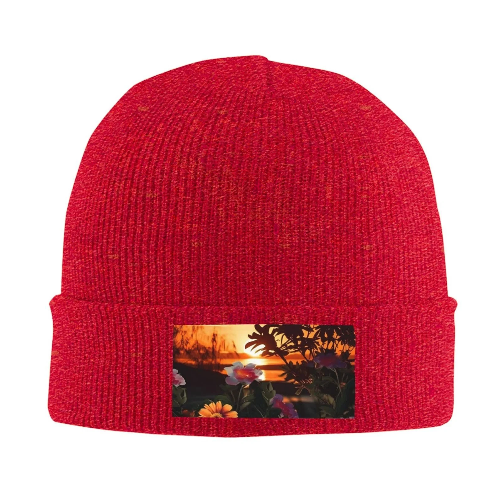 Шапка-бини с рисунком заката и парусника, зимняя теплая вязаная, фото №4 Шапка-бини с рисунком заката и парусника, зимняя теплая вязаная, фото №4