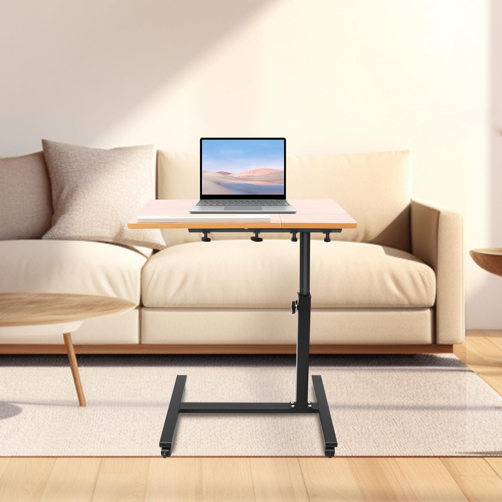 Столик Приставной на Колесиках, Регулируемый по Высоте Столик для Ноутбука, Столешница с Горизонтальным Вращением на 3600 Градусов, Письменный Столик, Компьютерный Столик, Прикроватный Столик, фото №2