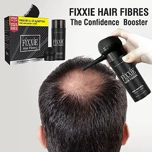 Волокна для волос FIXXIE с аппликатором и расческой, 82.5 г, натуральный кератин, для истонченных волос, загуститель волос для женщин и мужчин, 27.5 г x 3 флакона (3 шт., черный) synthetic.ua - Фото 1