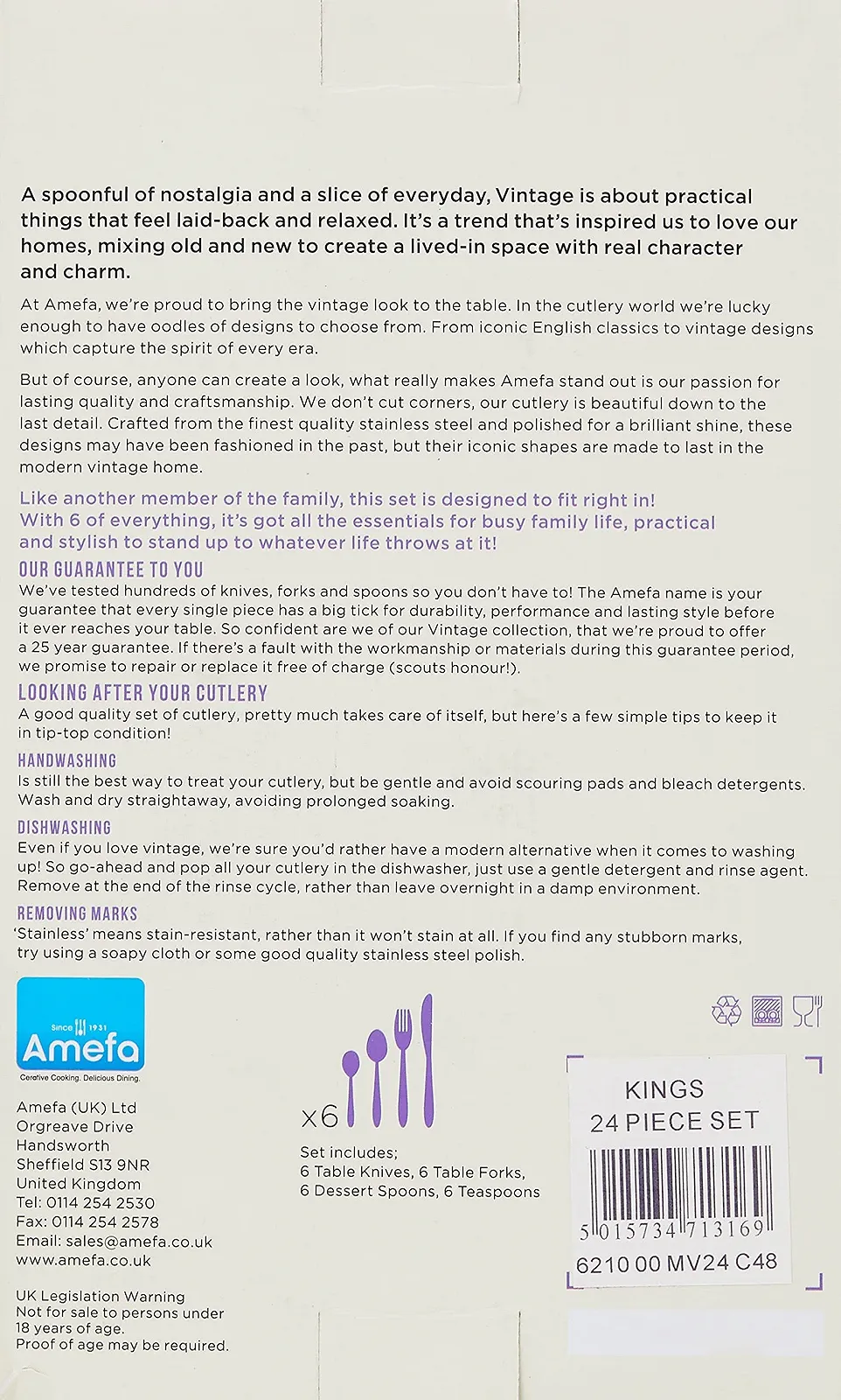 Набір столових приборів Amefa Vintage Kings 24 предмети на 6 персон, фото №4 Набір столових приборів Amefa Vintage Kings 24 предмети на 6 персон, фото №4