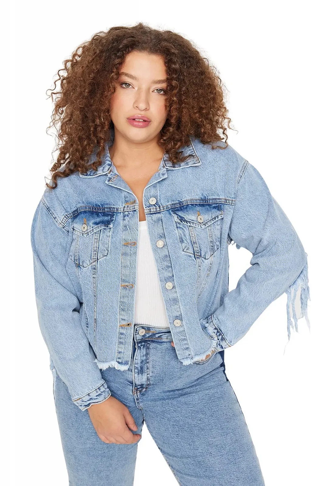 Джинсовая куртка TRENDYOL Basic однотонная, фото №2