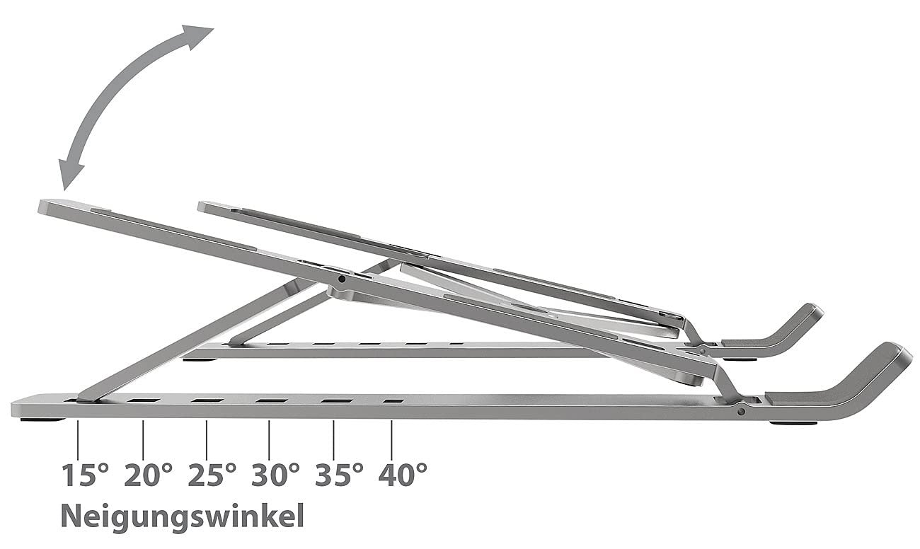 Подставка для ноутбука PEARL Алюминиевая Портативная до 39,5 см (15,6 дюймов) 6 Углов наклона, фото №4