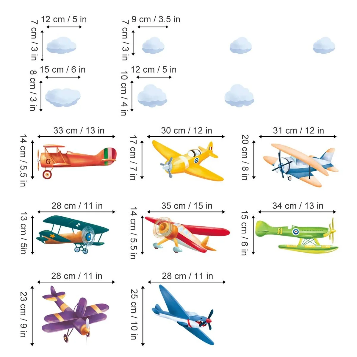 Наклейки на стіну Colourful Planes Aviator Double Decker Кольорові літаки DIY, фото №5 Наклейки на стіну Colourful Planes Aviator Double Decker Кольорові літаки DIY, фото №5