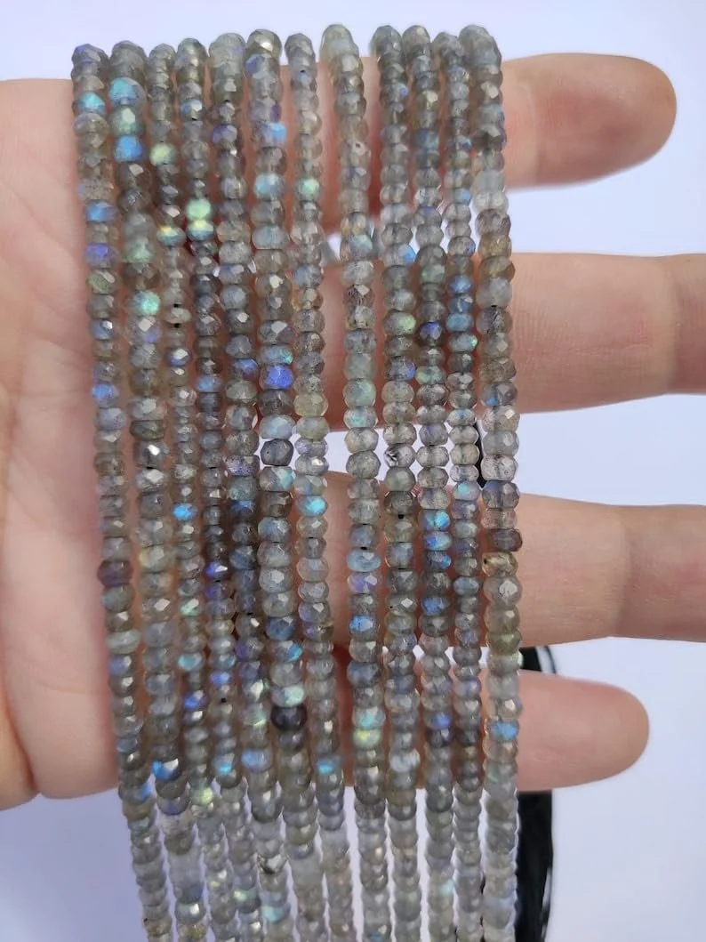 Бусины Лабрадорит круглые граненые 3.5-4 мм серый, фото №2