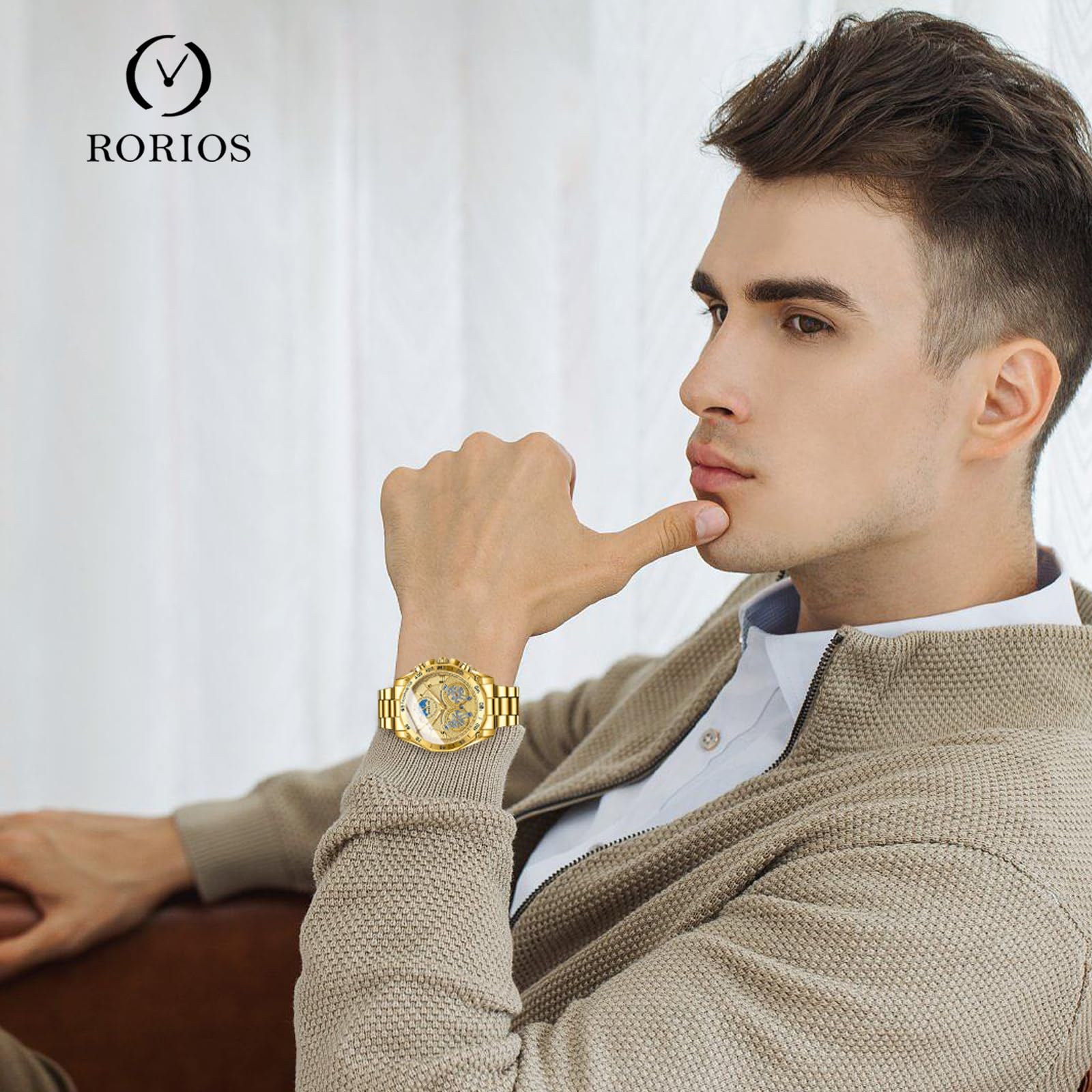 Часы rorios Quartz Наручные Мужские Нержавеющая сталь Аналоговые Люминесцентные Дата Календарь, фото №2