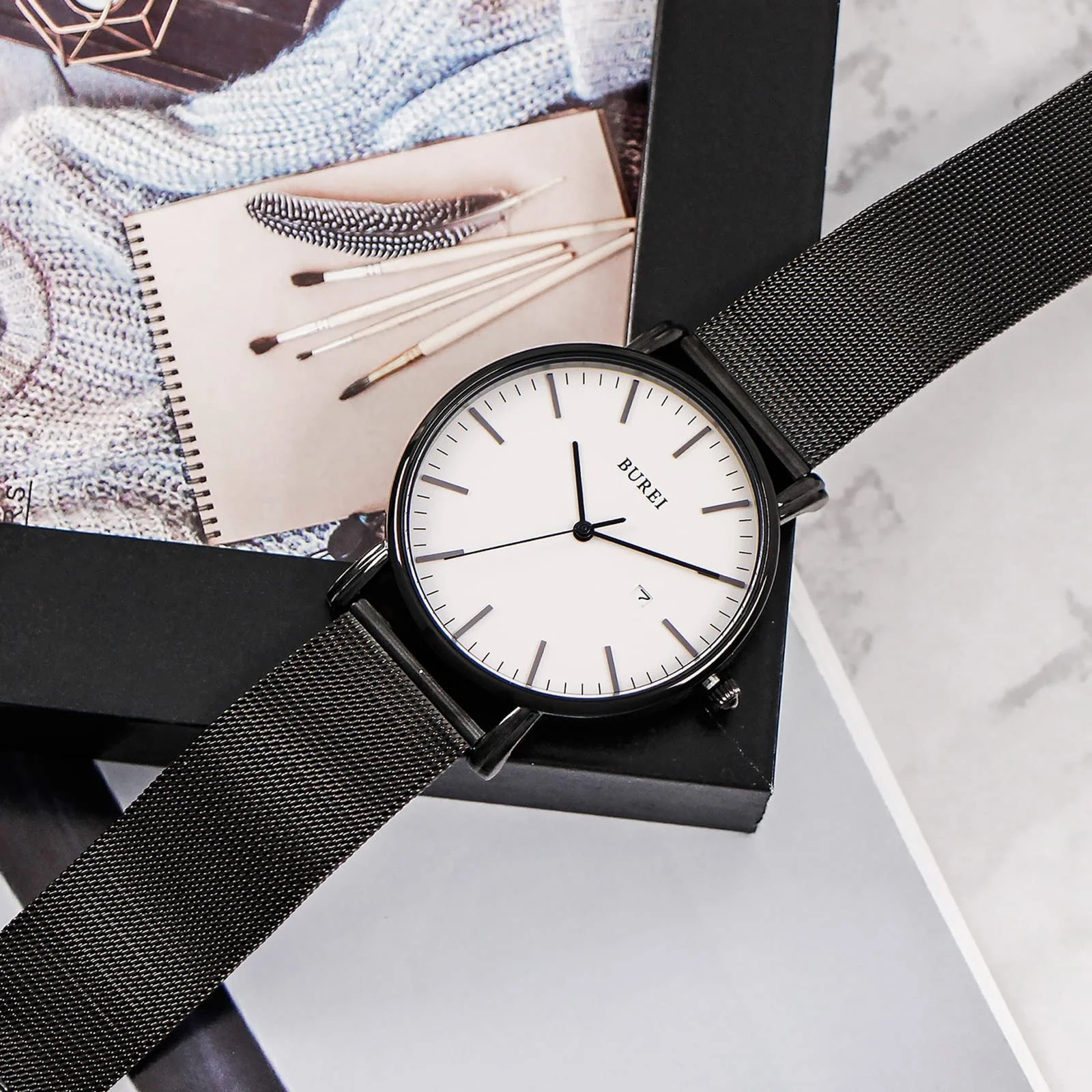 Часы Сверхтонкие BUREI Мужские Черные Аналоговые С Датой Японский Кварцевый Механизм, фото №3 Часы Сверхтонкие BUREI Мужские Черные Аналоговые С Датой Японский Кварцевый Механизм, фото №3