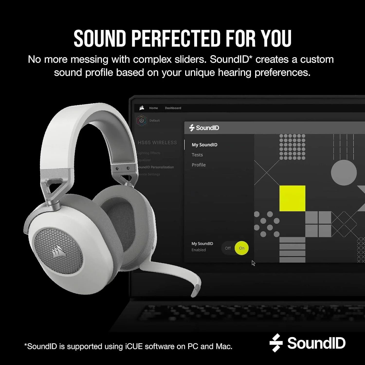 Игровые беспроводные наушники Corsair HS65 Wireless / Bluetooth 5.2 / Радиоканал / USB Type-C / Активное шумоподавление / ANC / ENC / Dolby Audio / Быстрая зарядка / До 24 часов работы от чехла / Белые (CA-9011271), фото №4