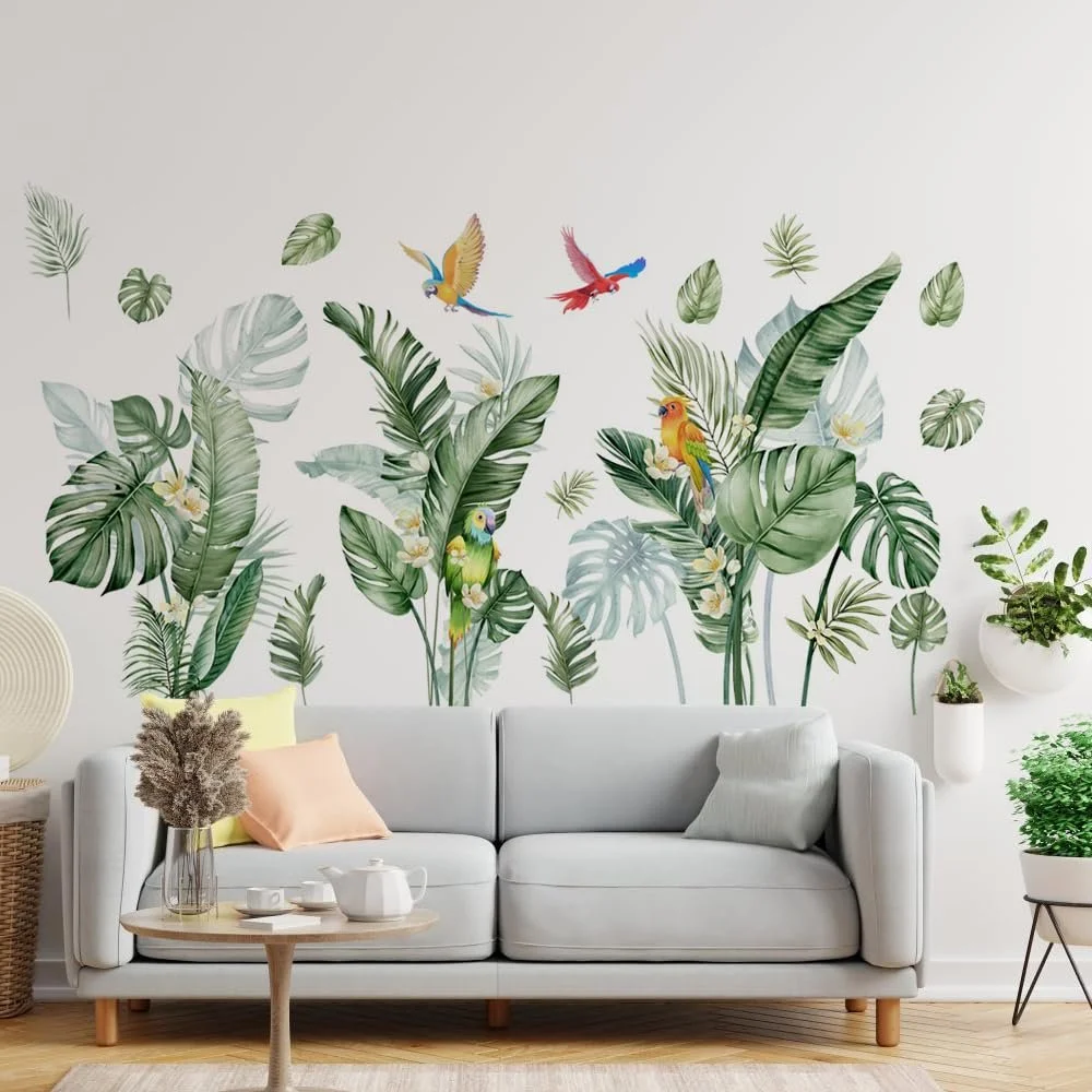 Наклейка на стіну milaosk Пальмове листя та папуги тропічні рослини самоклеюча, фото №7