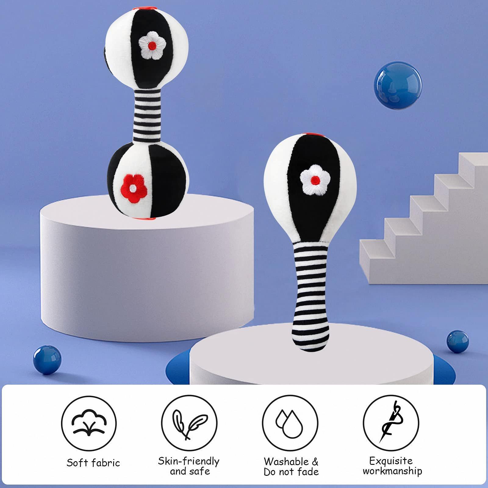 Іграшка брязкальце JoyLife Чорно-біла для іграшка для хапання, писклива, для відчуттів, вірний компаньйон для немовлят і малюків, брязкальце-гантель, фото №5