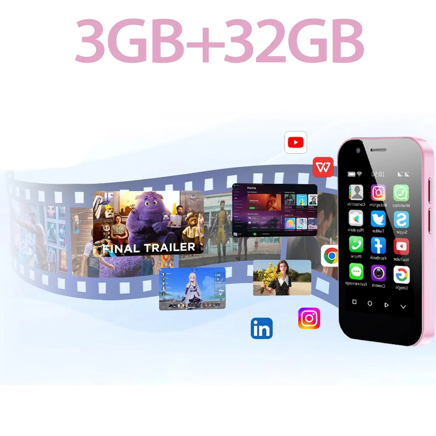 Міні-смартфон Mini 4G 3+32GB Dual-Sim Quad-Core 2600мАг Рожевий (Для дівчаток), фото №4