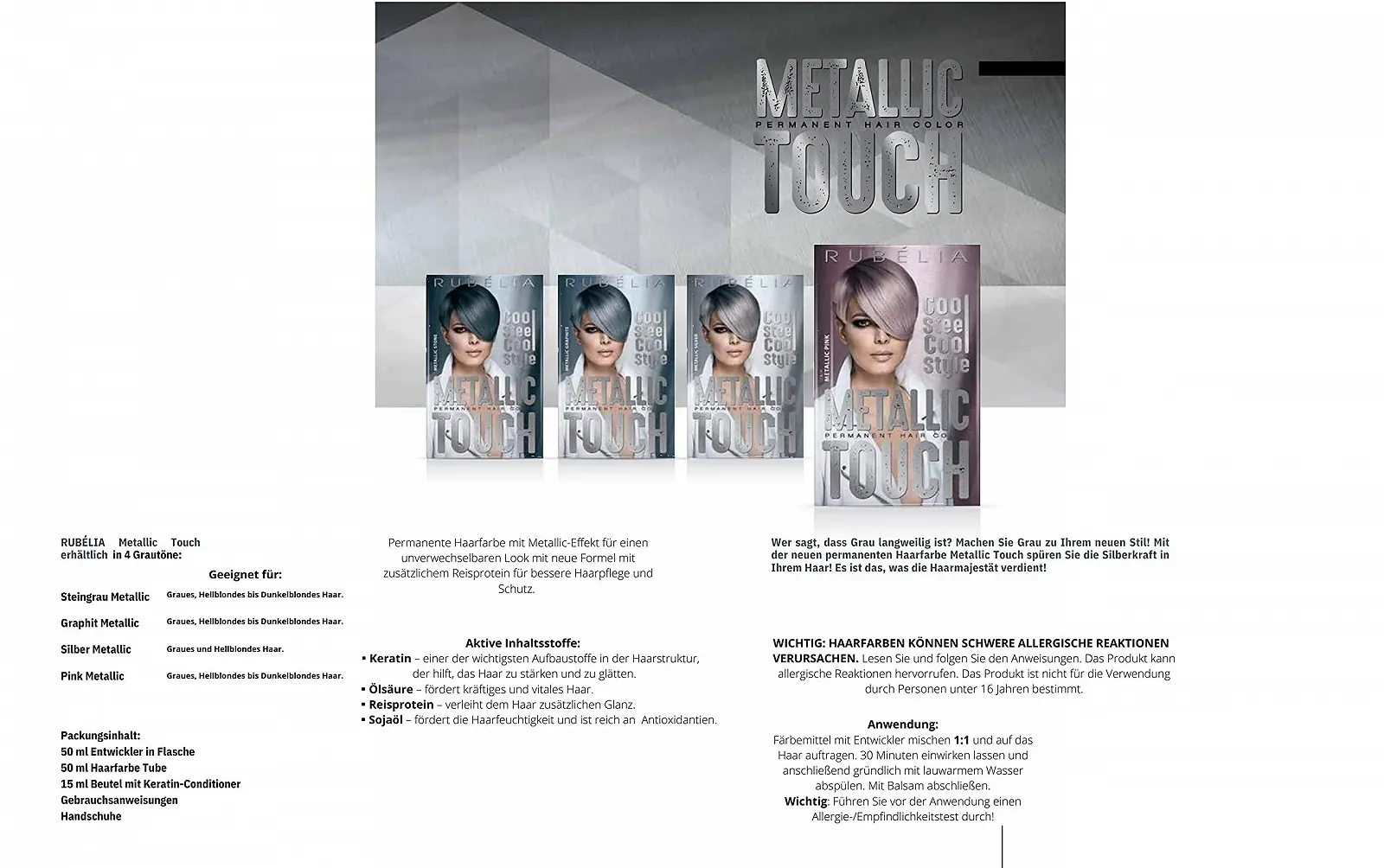 Стійка фарба для волосся Metallic Touch Rubélia Metallic Silver, 115 мл, фото №2