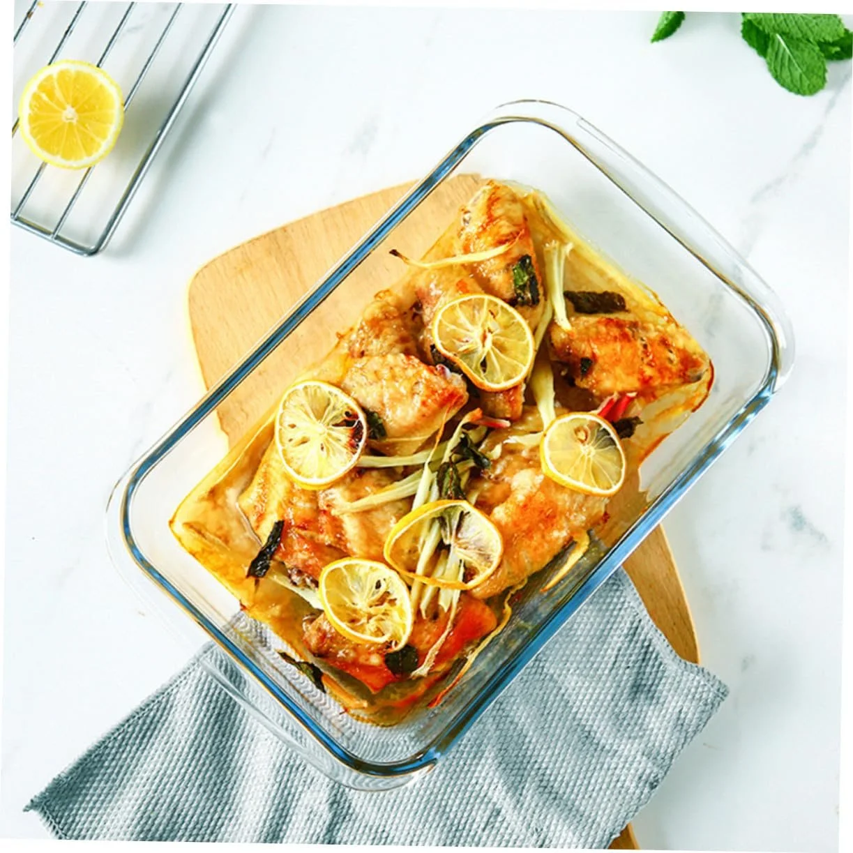 Форма для запекания стеклянная прямоугольная с ручками жаропрочная, фото №4