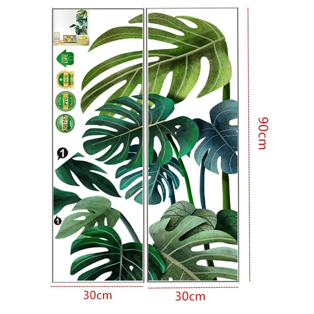 Наклейка на стіну Tropical Green Leaves Plant Turtle Leaf DIY Велика Зелена, фото №5