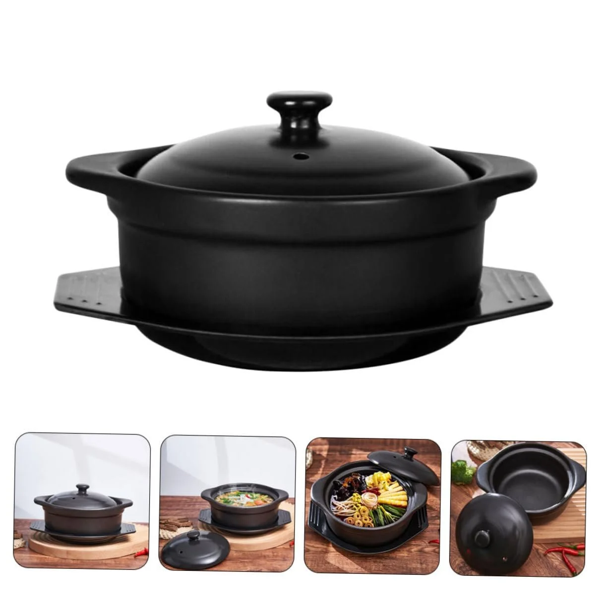 Каструля BESPORTBLE керамічна з кришкою для бібімбапа та супу з подвійною ручкою, фото №8