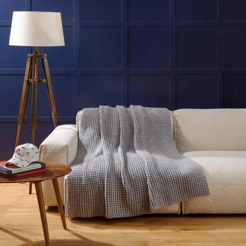 Плед Tommy Hilfiger Текстурований в'язаний картатий Сірий колір Розмір 130 x 170 см, фото №3