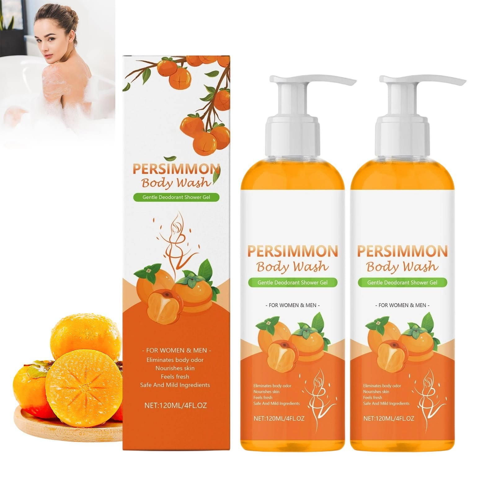 Гель для душу та мило Persimmon з екстрактом хурми, дезодоруючий засіб проти запаху тіла, для глибокого очищення, для жінок та чоловіків (2 шт), фото №1