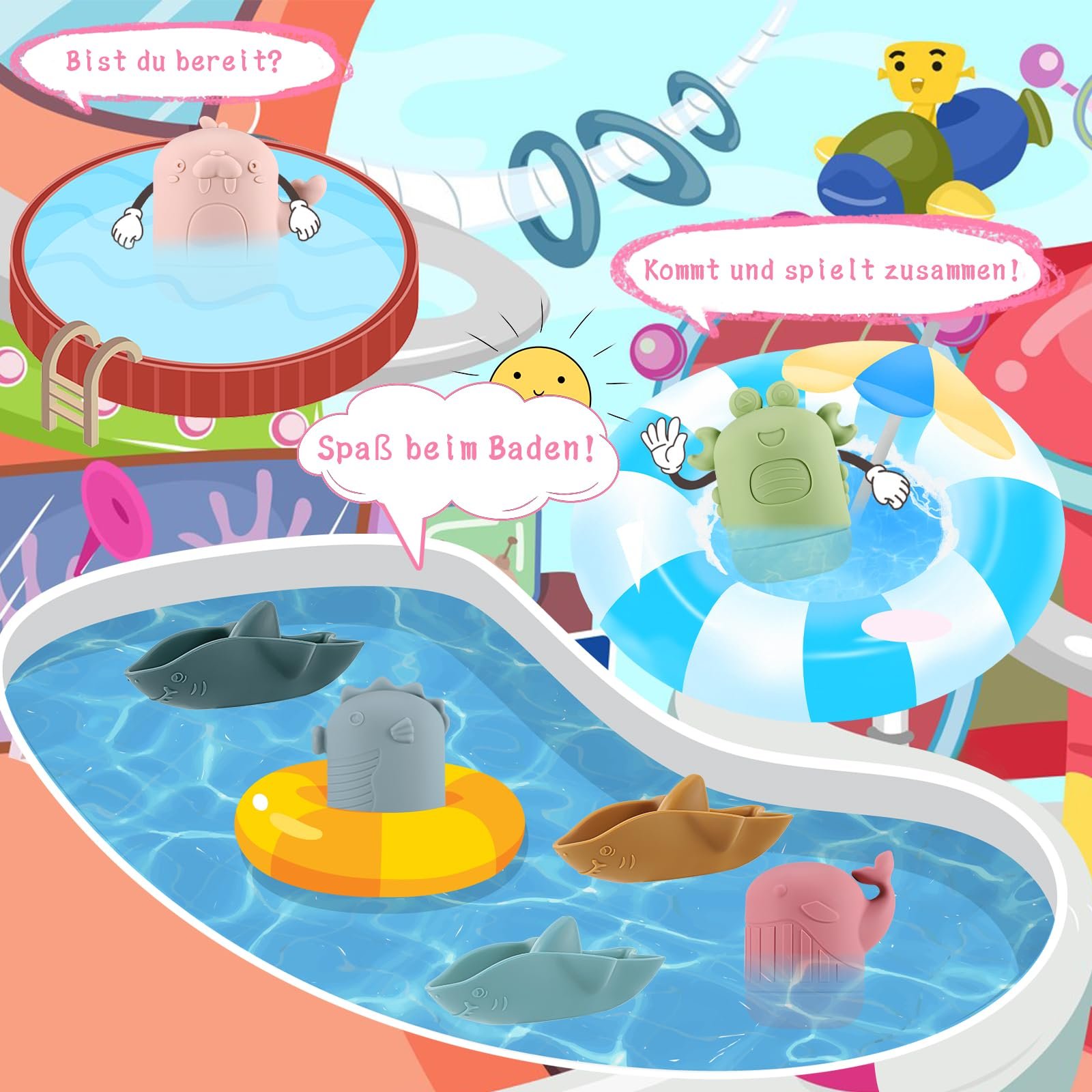 Набор игрушек для ванны XREE 7 шт., силиконовая водяная., фото №7