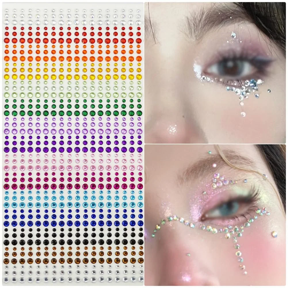 Наклейки для обличчя Стрази Плоска задня частина Намистини для фестивалю Білі намистини для наклеювання Самоклеючі кристали, фото №2
