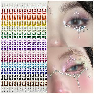 Наклейки для лица Стразы Плоская задняя часть Бусины для фестиваля Белые бусины для наклеивания Самоклеящиеся кристаллы Бусины для макияжа глаз synthetic.ua - Фото 1