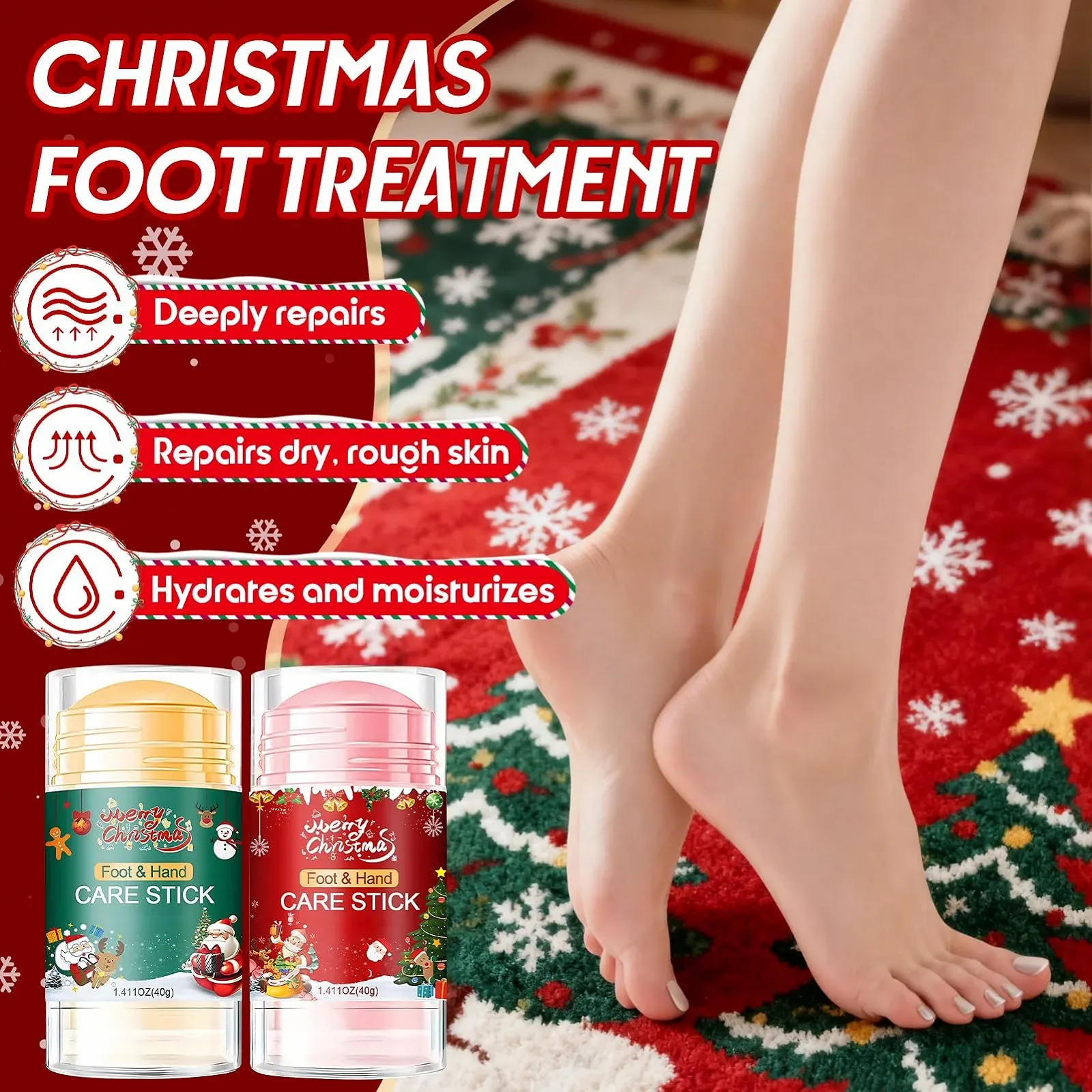Крем для ног Christmas Foot Cream от трещин и мозолей в стике 40 г x 2 шт., фото №2