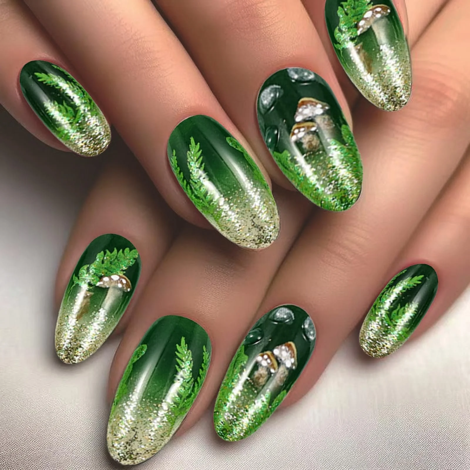 Накладные ногти FrostyFlair Press On Nails миндалевидные длинные зеленые с листьями 24 шт., фото №7 Накладные ногти FrostyFlair Press On Nails миндалевидные длинные зеленые с листьями 24 шт., фото №7