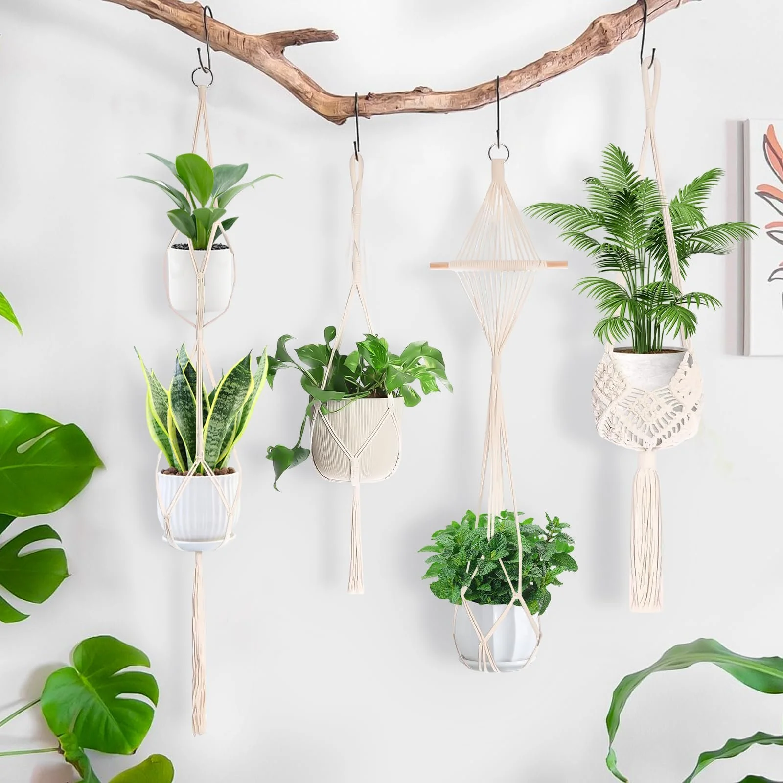 Подвесные кашпо AKONE макраме набор из 4 шт. декор бохо 85-140 см, фото №5